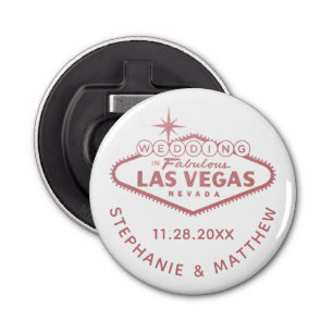 Las Vegas Wedding Date Favour Magnetic Pink Bottle Opener