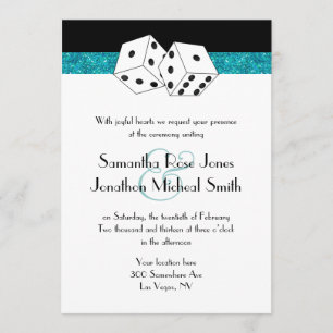 Las Vegas Wedding Dice Theme Teal Faux Glitter Invitation