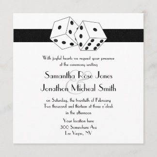 Las Vegas Wedding Dice Theme White and Black Invitation
