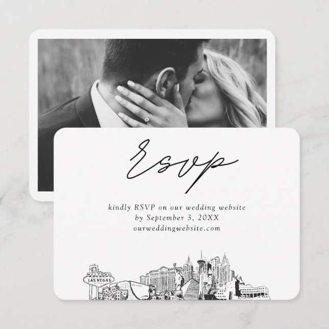 Las Vegas Wedding Minimalist Sketch RSVP Enclosure Card (Front/Back)