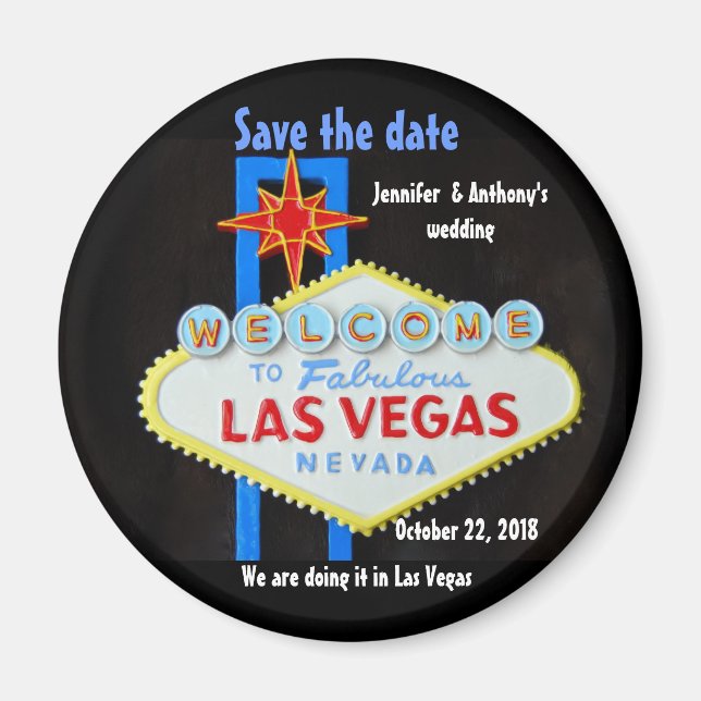 Las Vegas Wedding personalised Save the Date Magnet (Front)