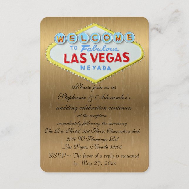 Las Vegas Wedding Reception Gold Enclosure Card (Front)
