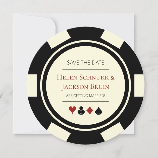 Las Vegas Wedding Save The Date Black Cream Poker (Front)