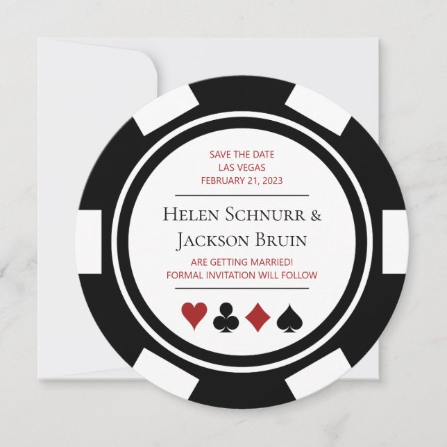 Las Vegas Wedding Save The Date Poker Chip Casino Invitation (Front)