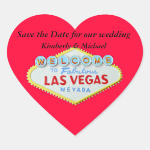 Las Vegas Wedding Save the Date Red Heart Heart Sticker