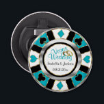 Las Vegas Wedding - Silver, White & Turquoise Bottle Opener<br><div class="desc">Bottle Opener. Personalise Las Vegas Style Wedding - Silver, Turquoise and White ready for you to personalise. 📌If you need further customisation, please click the "Click to Customise further" or "Customise or Edit Design"button and use our design tool to resize, rotate, change text colour, add text and so much more.⭐This...</div>