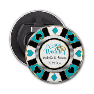 Las Vegas Wedding - Silver, White & Turquoise Bottle Opener