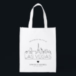 Las Vegas Wedding | Stylised Skyline Reusable Grocery Bag<br><div class="desc">A unique wedding bag for a wedding taking place in the beautiful city of Las Vegas.  This bag features a stylised illustration of the city's unique skyline with its name underneath.  This is followed by your wedding day information in a matching open lined style.</div>