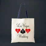 Las Vegas wedding tote bag with playing card suits<br><div class="desc">Personalised Las Vegas wedding tote bag with playing card suits. Ace of spades poker wedding tote bag with King and Queen of hearts. Personalizable monogram letter for bride and groom. Cute idea for bridesmaids,  flower girl,  maid of honour etc. Bridal  / bachelorette accessories.</div>