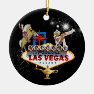 Las Vegas Welcome Sign On Starry Background Ceramic Tree Decoration