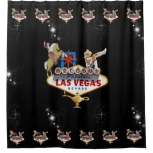 Las Vegas Welcome Sign On Starry Background Shower Curtain