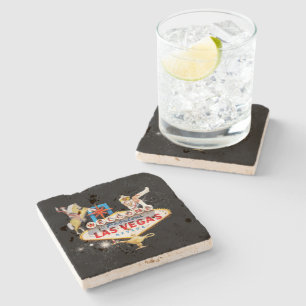 Las Vegas Welcome Sign On Starry Background Stone Coaster