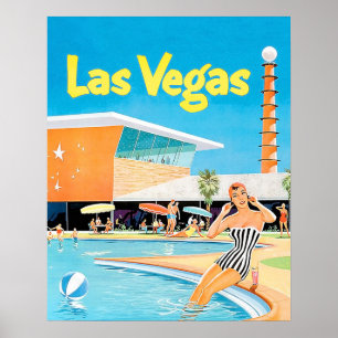 Las Vegas, woman by the pool, vintage, travel Poster