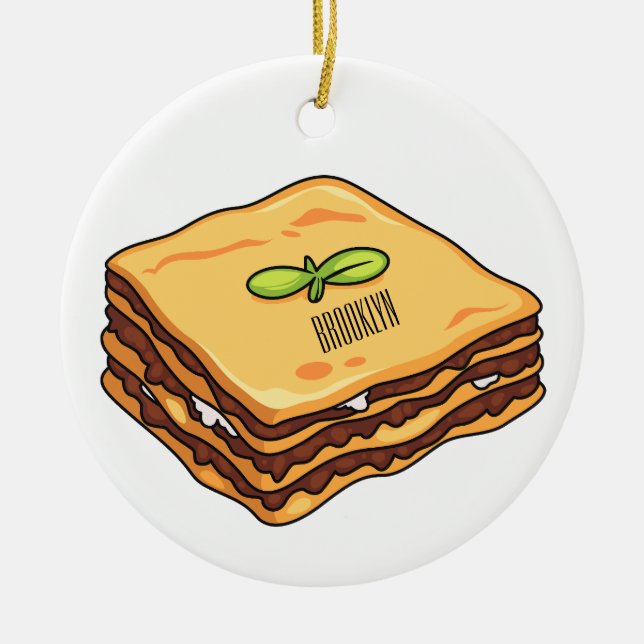 Lasagne cartoon illustration ceramic tree decoration (Front)