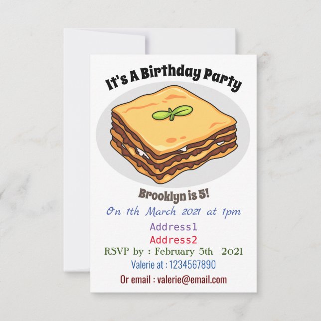 Lasagne cartoon illustration  invitation (Front)