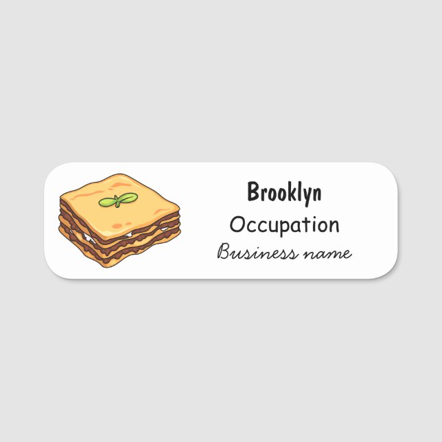 Lasagne cartoon illustration  name tag (Front)