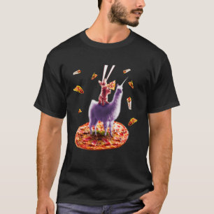 Laser Cat Eating Pizza Riding Llama Unicorn T-Shirt