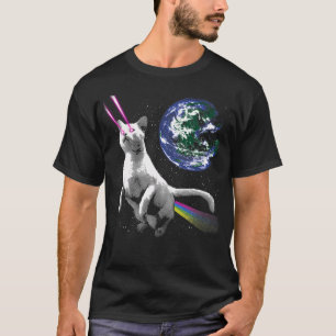 Laser Cat In Space - Cat Astronaut In Front Of Pla T-Shirt