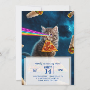 Laser Cat Pizza Party                              Invitation