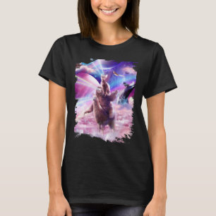 Laser Eyes Space Cat On Sloth Llama Rainbow T-Shirt