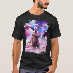 Laser Eyes Space Cat On Sloth Llama Rainbow T-Shirt