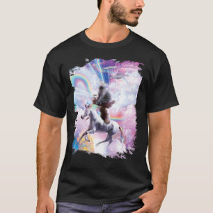 Laser Eyes Space Cat on Sloth Unicorn - Rainbow T-Shirt