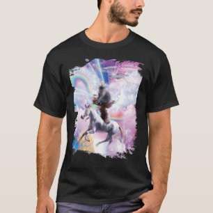 Laser Eyes Space Cat on Sloth Unicorn - Rainbow T-Shirt