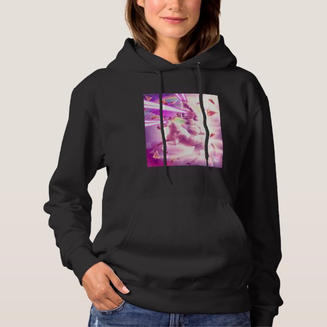 Laser Eyes Space Cat Riding Dog Unicorn  Rainbow Hoodie (Front)
