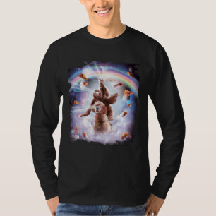 Laser Eyes Space Cat Riding Sloth, Dog Rainbow T-Shirt