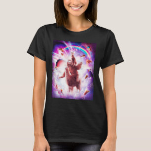 Laser Eyes Space Cat Riding Sloth, Llama - Rainbow T-Shirt