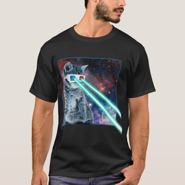 Laser Eyes Space Cat T-Shirt (Front)
