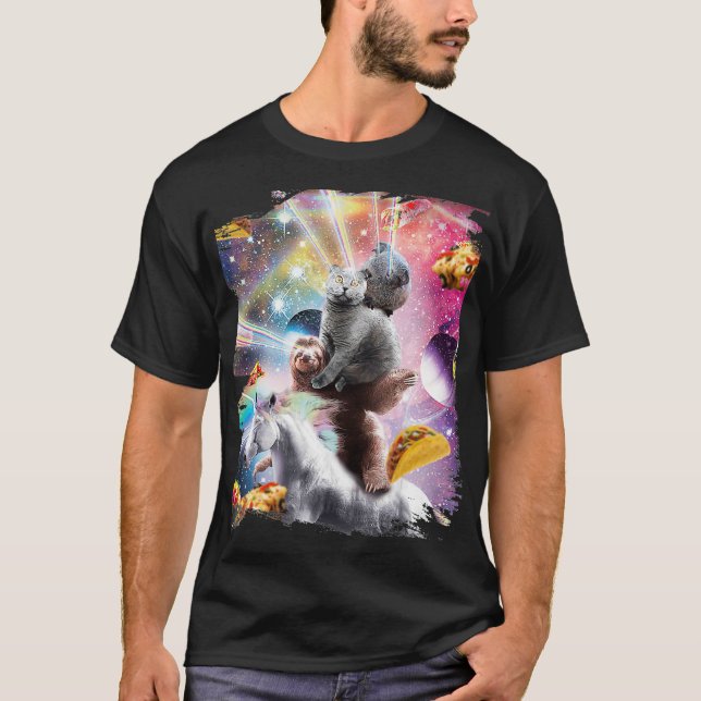 Laser Eyes Space Guinea Pig Cat Sloth Unicorn T-Shirt (Front)