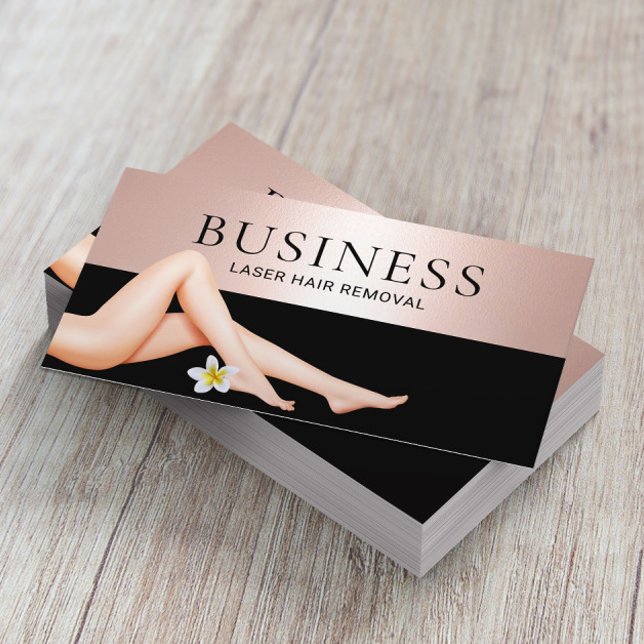 Laser Hair Removal Skin Care Rose Gold Black Salon Business Card (Creator Uploaded)