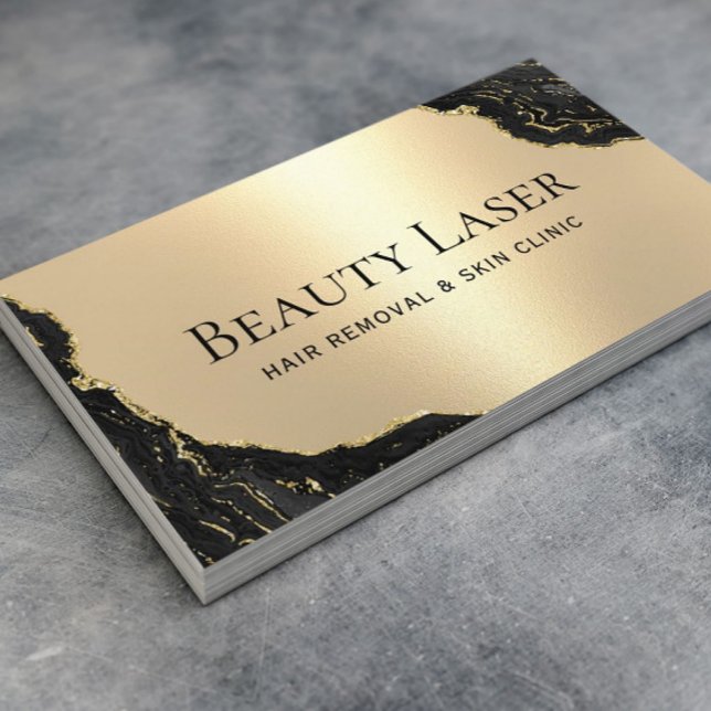 Laser Hair Removal Skin Clinic Black & Gold Marble Business Card (Creator Uploaded)