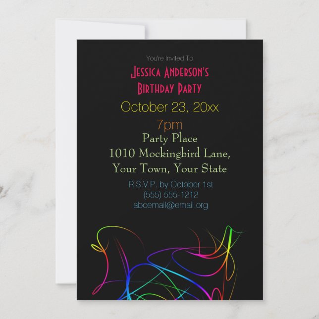 Laser Neon Lights Birthday Invitation (Front)