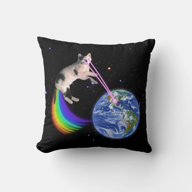 Laser Rainbow Space Cat Cushion (Front)