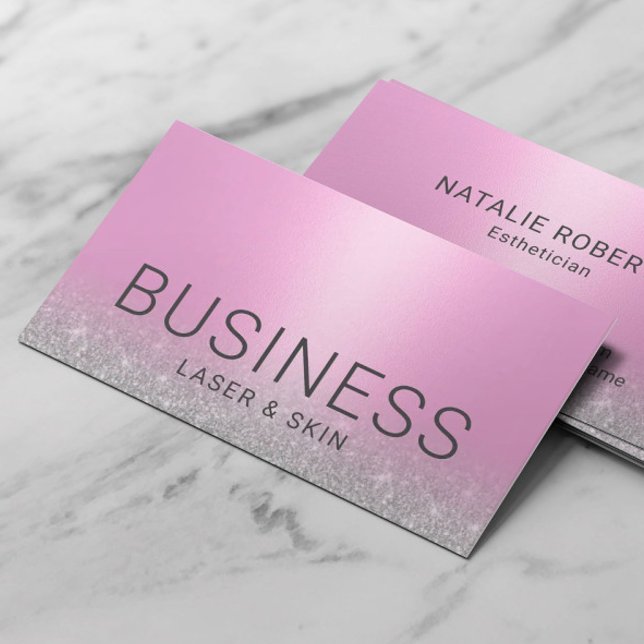 Laser & Skin Beauty Salon Aesthetician Pink Silver Business Card (Creator Uploaded)