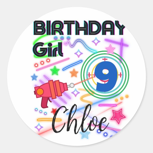 Laser Tag Birthday Girl Party Colourful (Front)