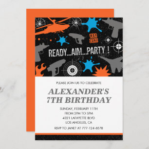 Laser tag birthday invitation hunting boy army gun