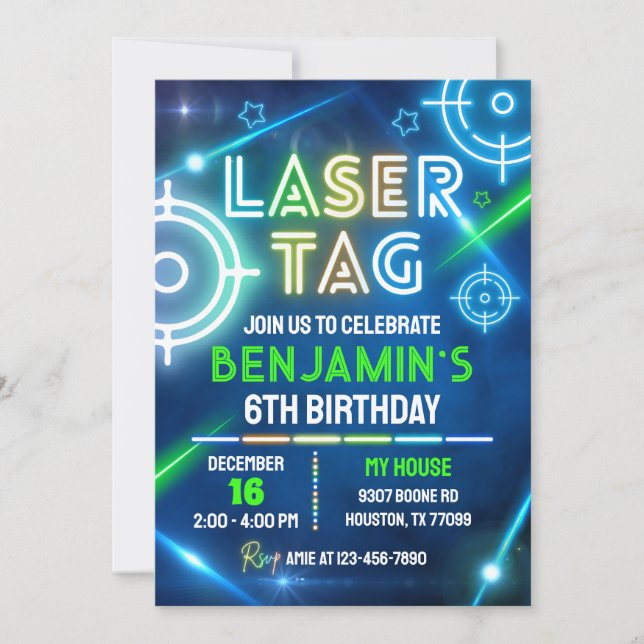 Laser Tag Birthday Invitation, Laser Tag  Invitation (Front)