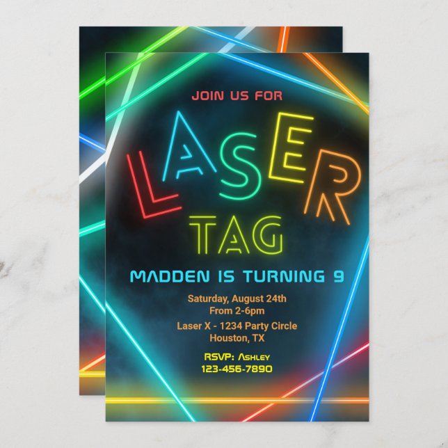 Laser Tag Birthday Invitation | Laser Tag Party (Front/Back)