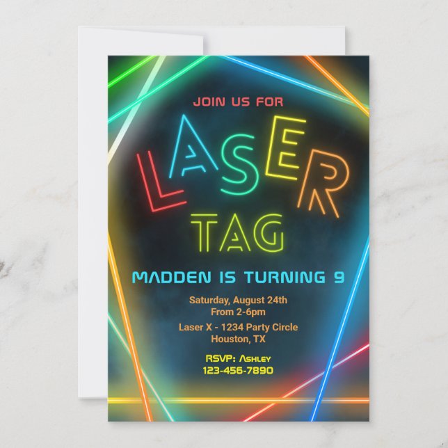 Laser Tag Birthday Invitation | Laser Tag Party (Front)