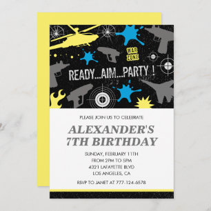 Laser tag birthday invitations, war invitation