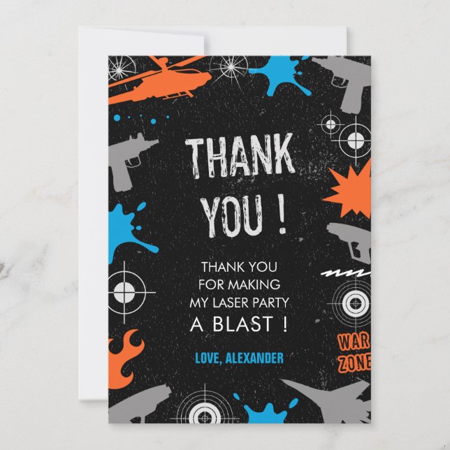 Laser tag birthday  thank you card (Front)