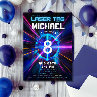 Laser Tag Blue Boy Birthday Party Invitation