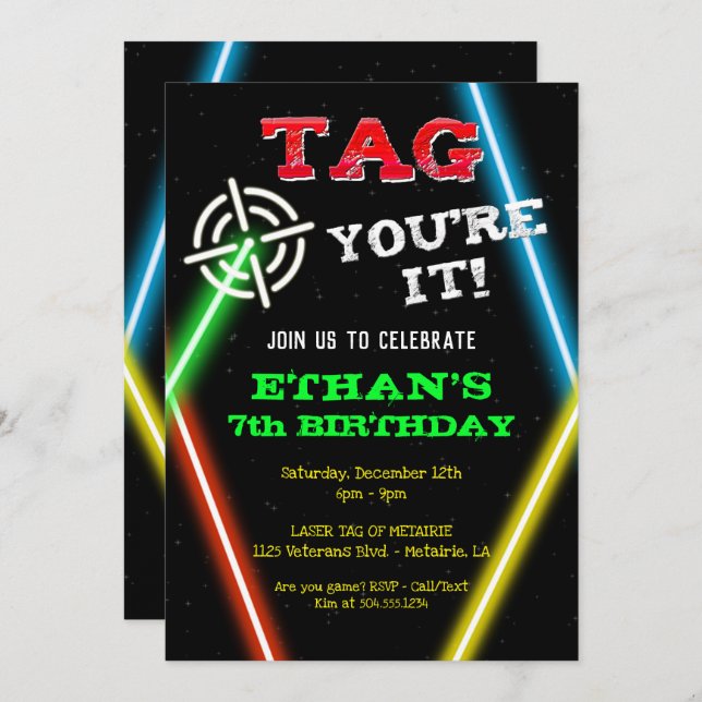 Laser Tag Invitations, Laser Tag Birthday Invitation (Front/Back)