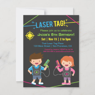 Laser Tag Kids Birthday Party Invitations