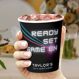 Laser Tag Neon Birthday Party Paper Cups