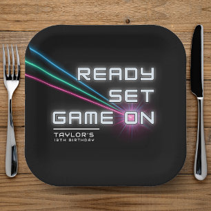 Laser Tag Neon Birthday Party Paper Plate