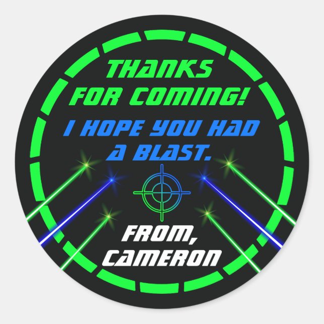 Laser Tag Neon Birthday Party Thank you Stickers (Front)